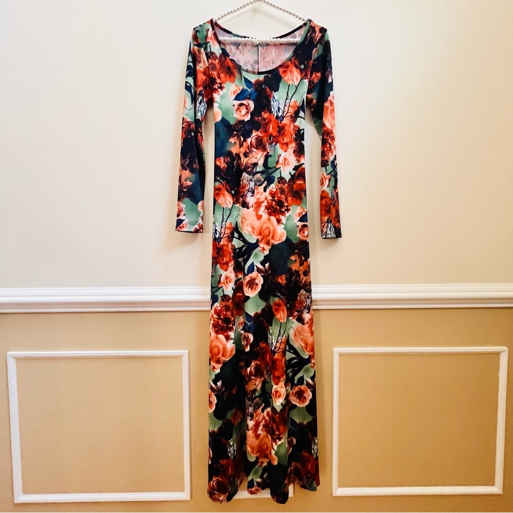 PinkBlush Long Sleeve Dark Floral Maternity Friendly Dress